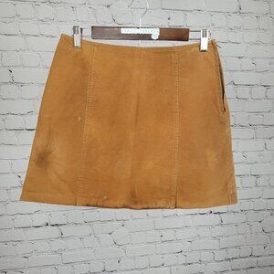 Kathy Ireland Tan Brown Genuine Suede Leather Lined Side Zip Mini Skirt Size 8